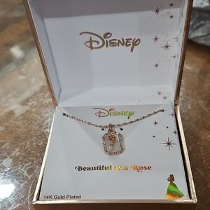 Disney Beauty And The Beast Rose Gold Plated Rose Pendant Necklace